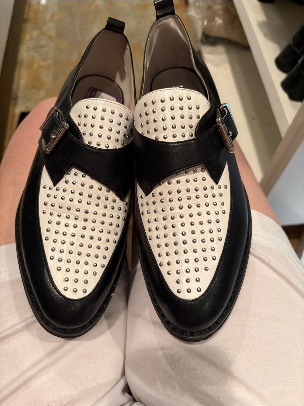 MICHAEL Michael Kors Black and White Studded Loafers